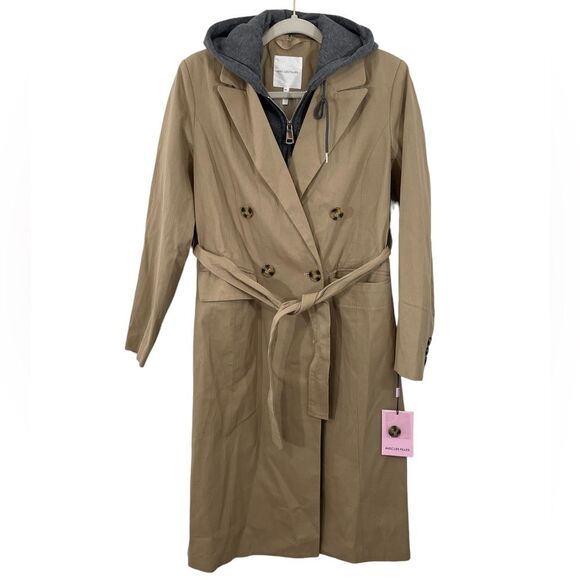 NWT Avec Les Filles Double Breasted Trench Coat Size XS with Zip Out Faux Hoodie - Picture 1 of 12